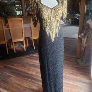 Black and Gold beaded evening gown